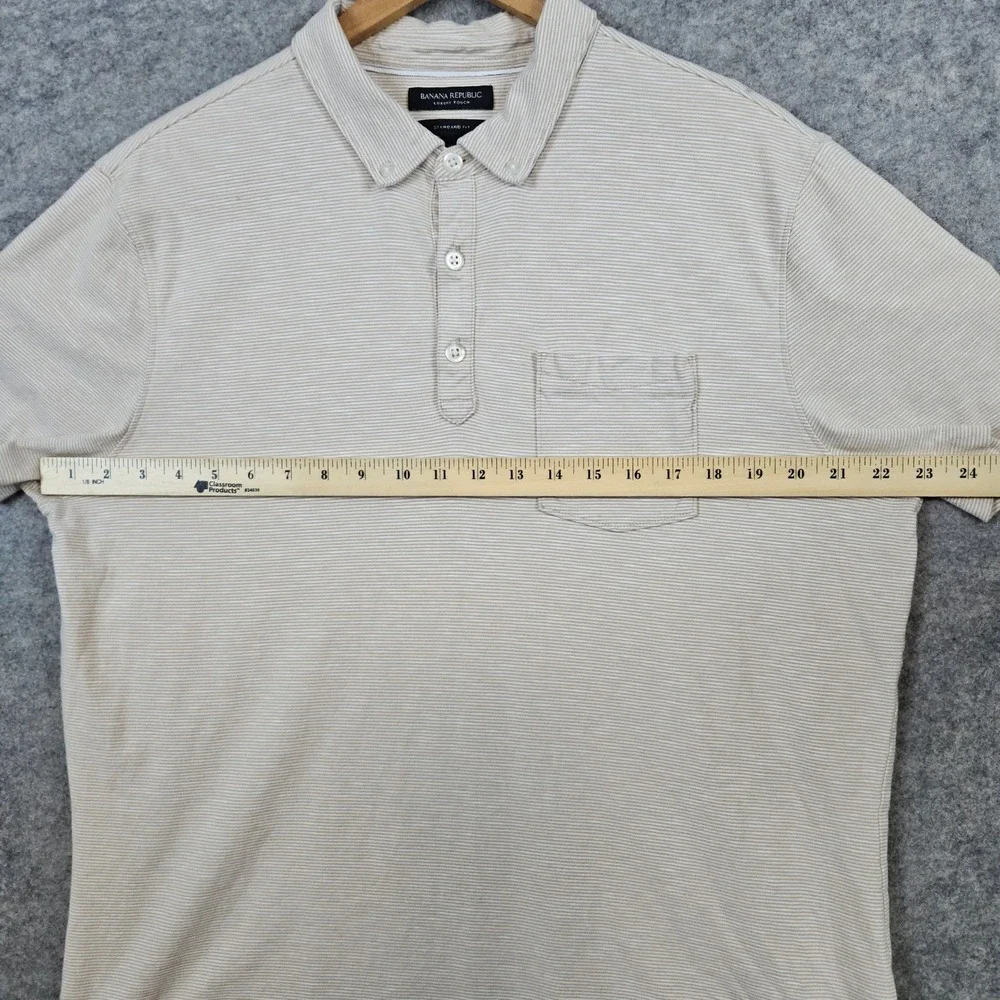 Banana Republic Men's Beige Striped Luxury Touch Polo‎ Shirt Size XL Cotton SPOT